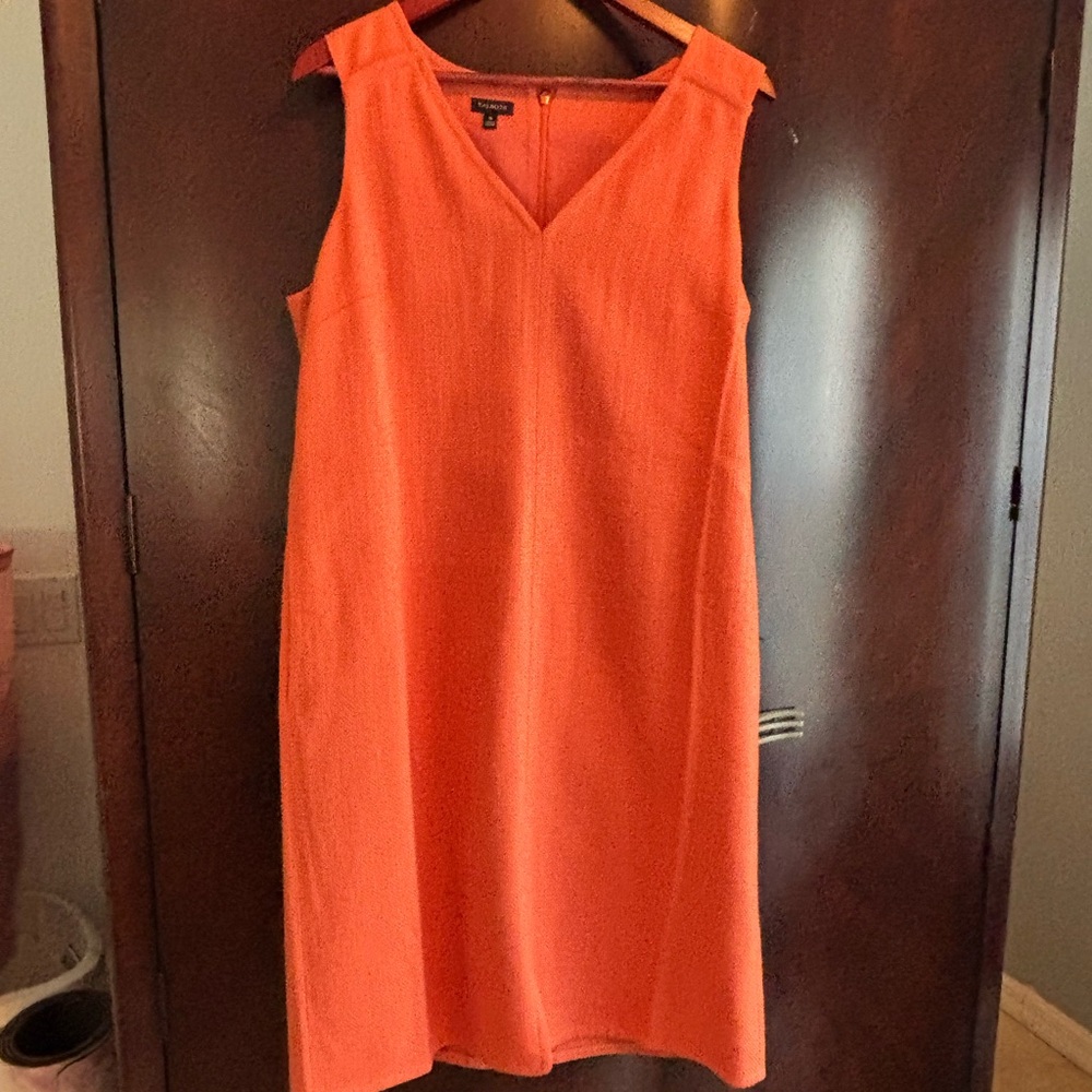 Orange Textured Weave V Neck Sleeveless Dress
